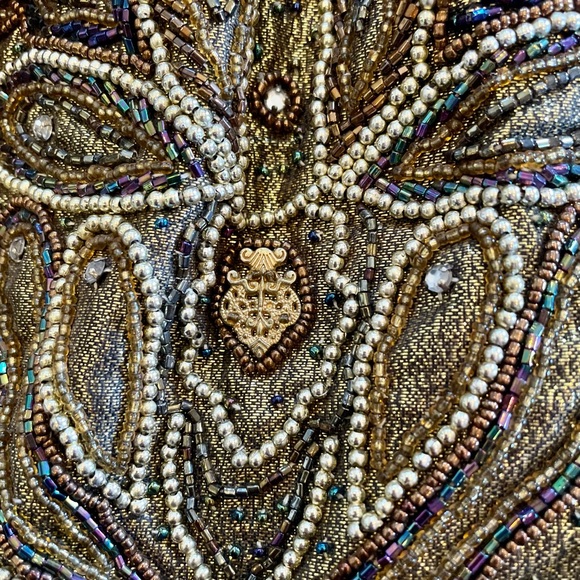 Vintage Top Handle Bag Gold Lame Beaded Kiss Lock Handle Includes Chain Strap. - Picture 10 of 10